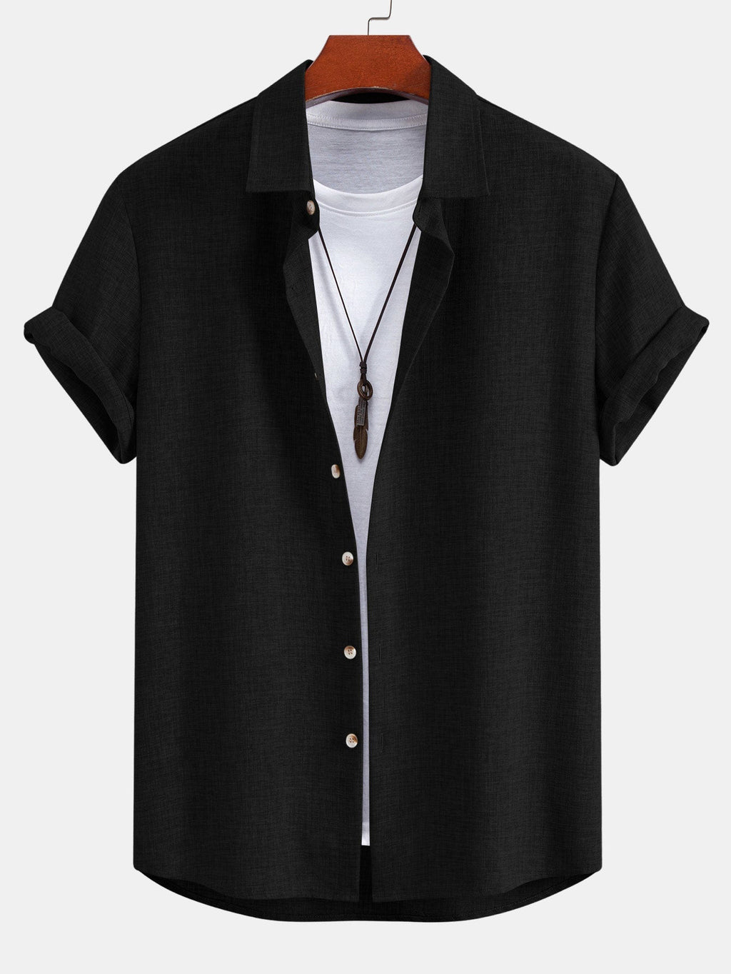 Linen Look Button Up Shirt & Crinkle Textured Straight Leg Pants