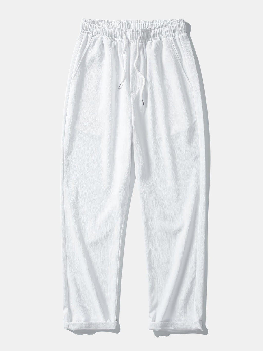 Stripe V Neck Open Knit Shirt & Crinkle Textured Straight Leg Pants