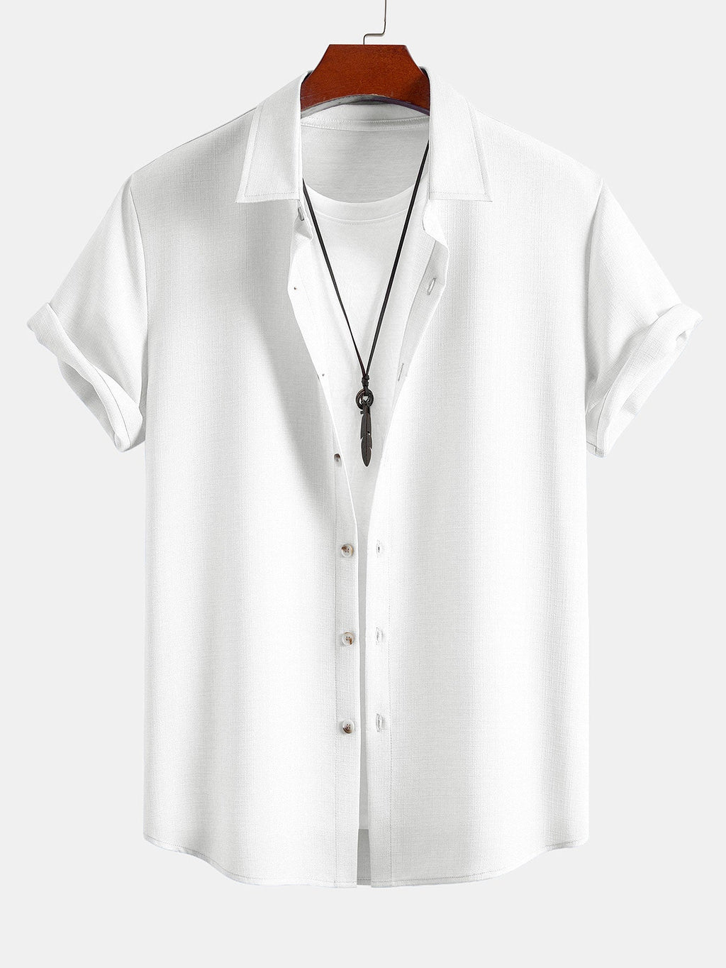 Linen Look Button Up Shirt & Crinkle Textured Straight Leg Pants