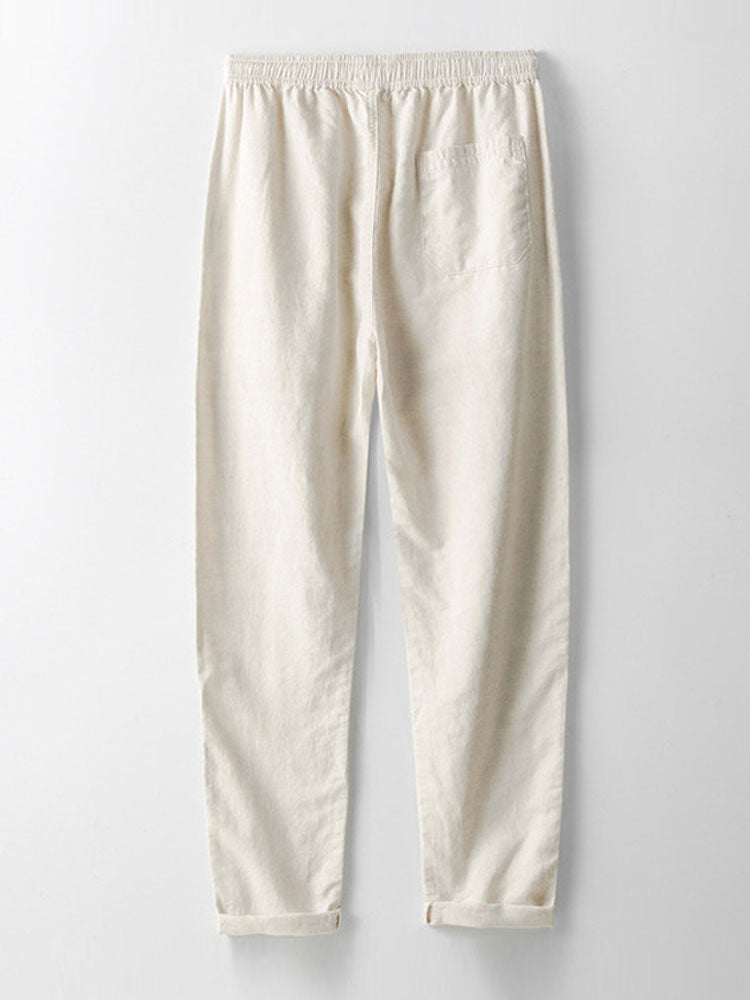 Geometric Jacquard Open Knit Polo & Straight Leg Linen Pants