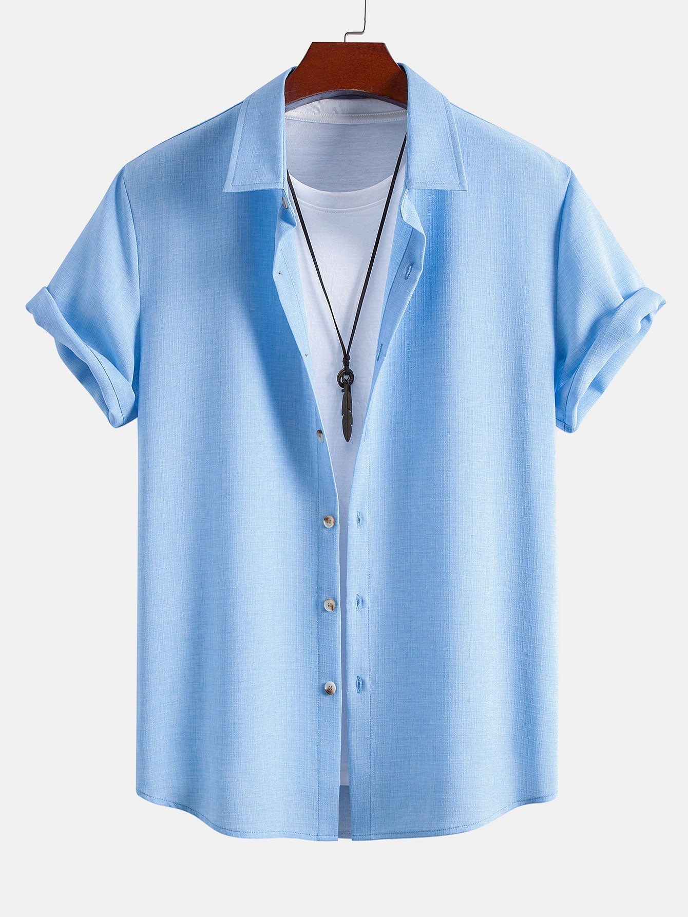 Linen Look Button Up Shirt & Crinkle Textured Straight Leg Pants