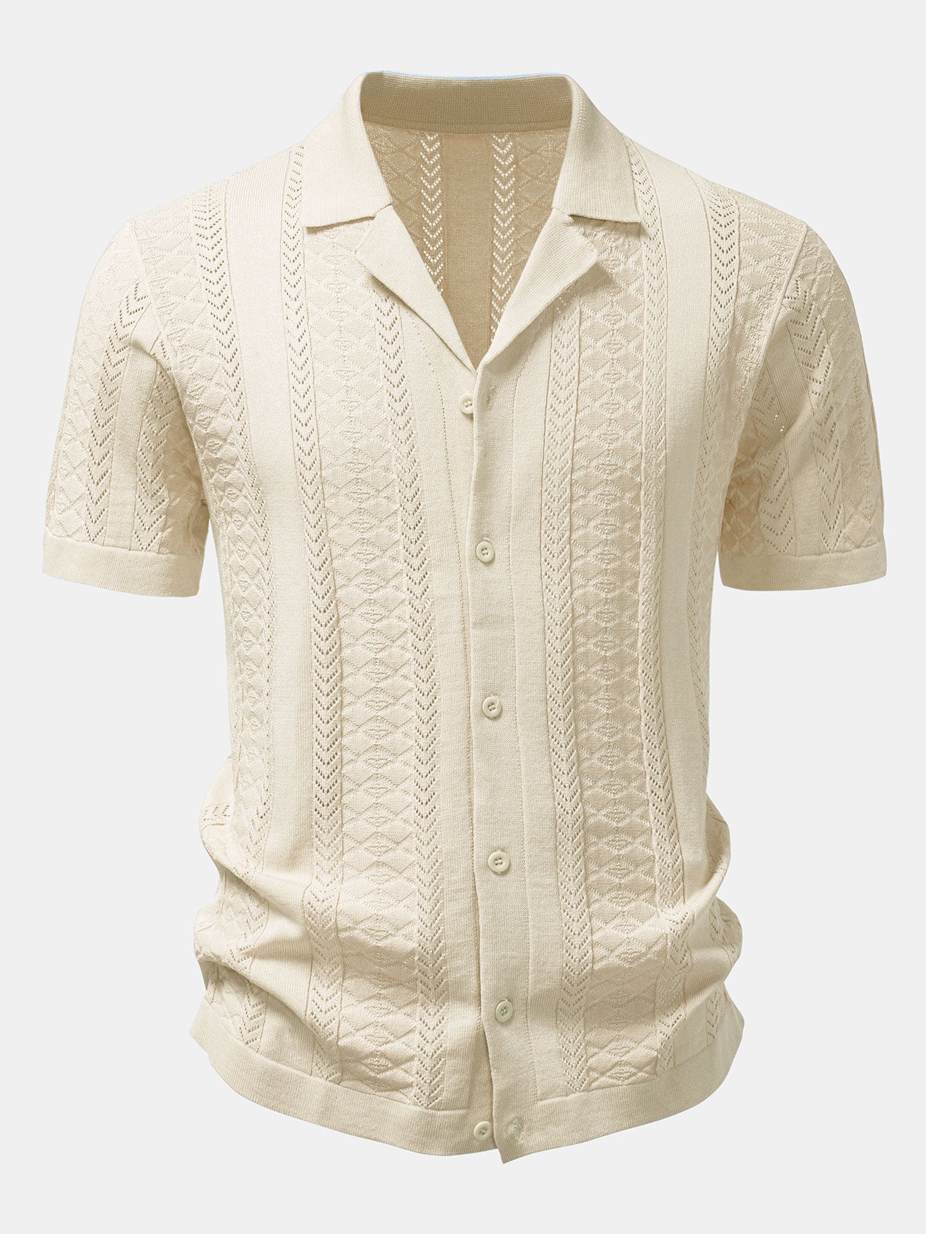 Textured Jacquard Open Knit Shirt & Crinkle Textured Straight Leg Pants