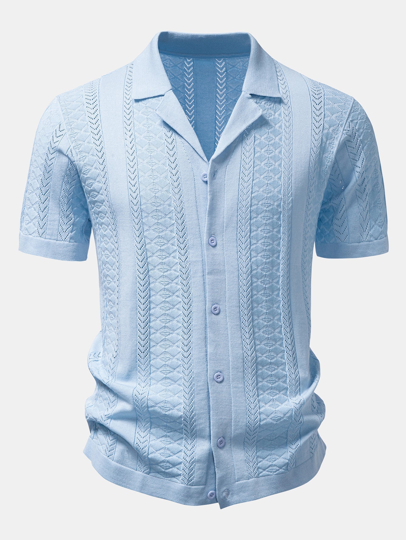 Textured Jacquard Open Knit Shirt & Crinkle Textured Straight Leg Pants