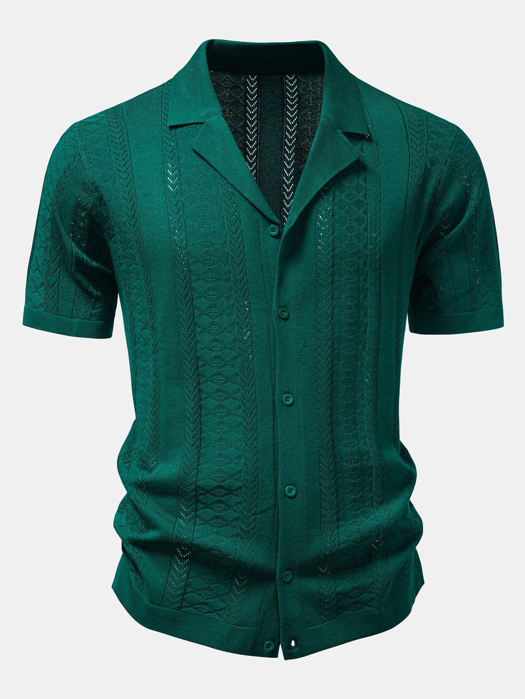 Textured Jacquard Open Knit Shirt & Crinkle Textured Straight Leg Pants