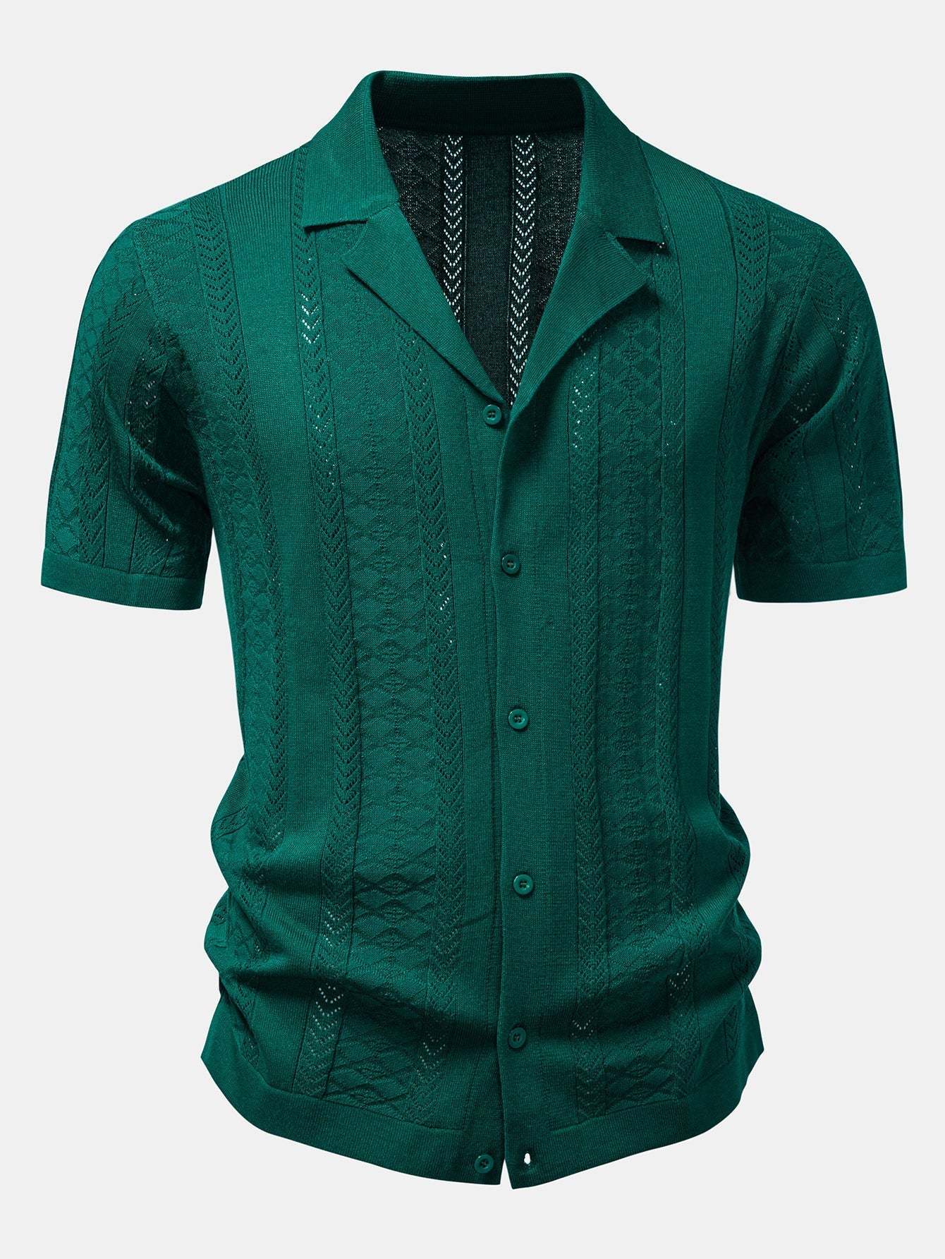 Textured Jacquard Open Knit Shirt & Crinkle Textured Straight Leg Pants